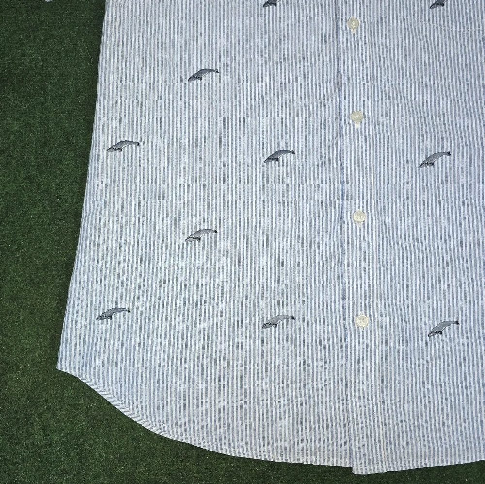 j. Crew | Lightweight Oxford Pin-Striped Embroidered BlueWhale Button Down Shirt